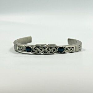 3/$30 Vintage Sisk Cuff Bracelet Pewter Black Enamel Celtic Knot 7 Inch